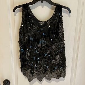 Vintage Isabelle Hand Made Sequin Black and Silver Sleeveless Top
